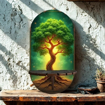 Spiritual Tree of life Wall Shelf for Crystals & Candles – Wooden Pagan Floating Shelf Wicca Altar Decor-MoonChildWorld