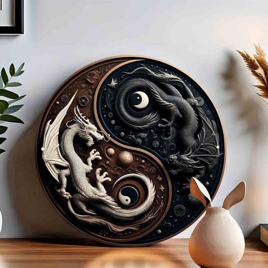 Yin Yang Dragons Wall Art Dragon Metal Sign Mythical Dragon Decor-MoonChildWorld
