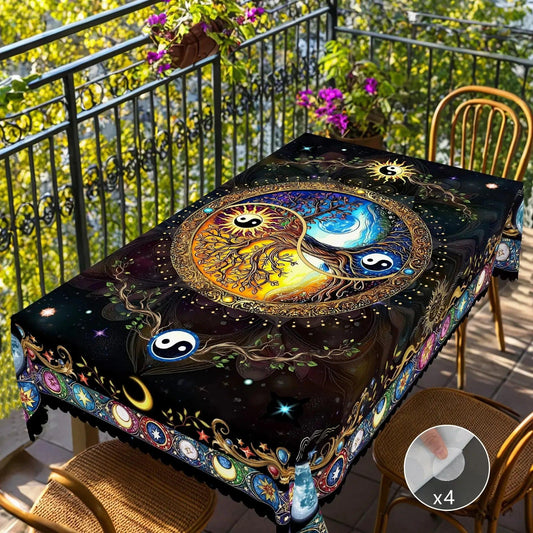Bohemian Yin-Yang Tree of Life Tablecloth for Pagan Home Decor-MoonChildWorld