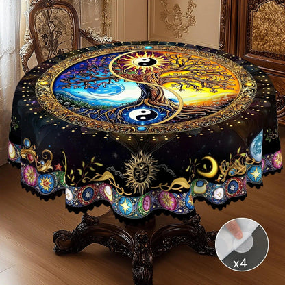 Bohemian Yin-Yang Tree of Life Tablecloth for Pagan Home Decor-MoonChildWorld
