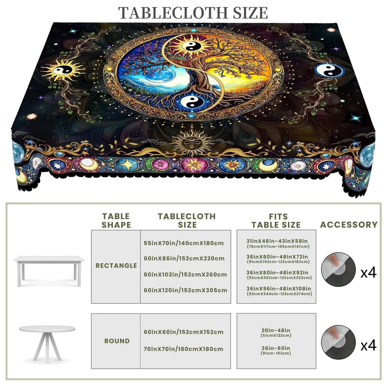 Bohemian Yin-Yang Tree of Life Tablecloth for Pagan Home Decor-MoonChildWorld