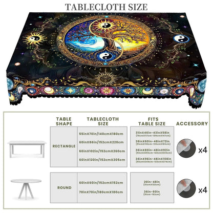 Bohemian Yin-Yang Tree of Life Tablecloth for Pagan Home Decor-MoonChildWorld