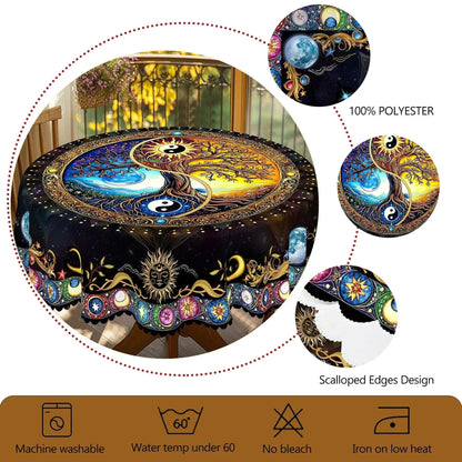 Bohemian Yin-Yang Tree of Life Tablecloth for Pagan Home Decor-MoonChildWorld