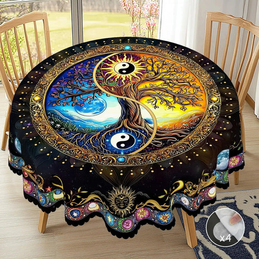 Bohemian Yin-Yang Tree of Life Tablecloth for Pagan Home Decor-MoonChildWorld