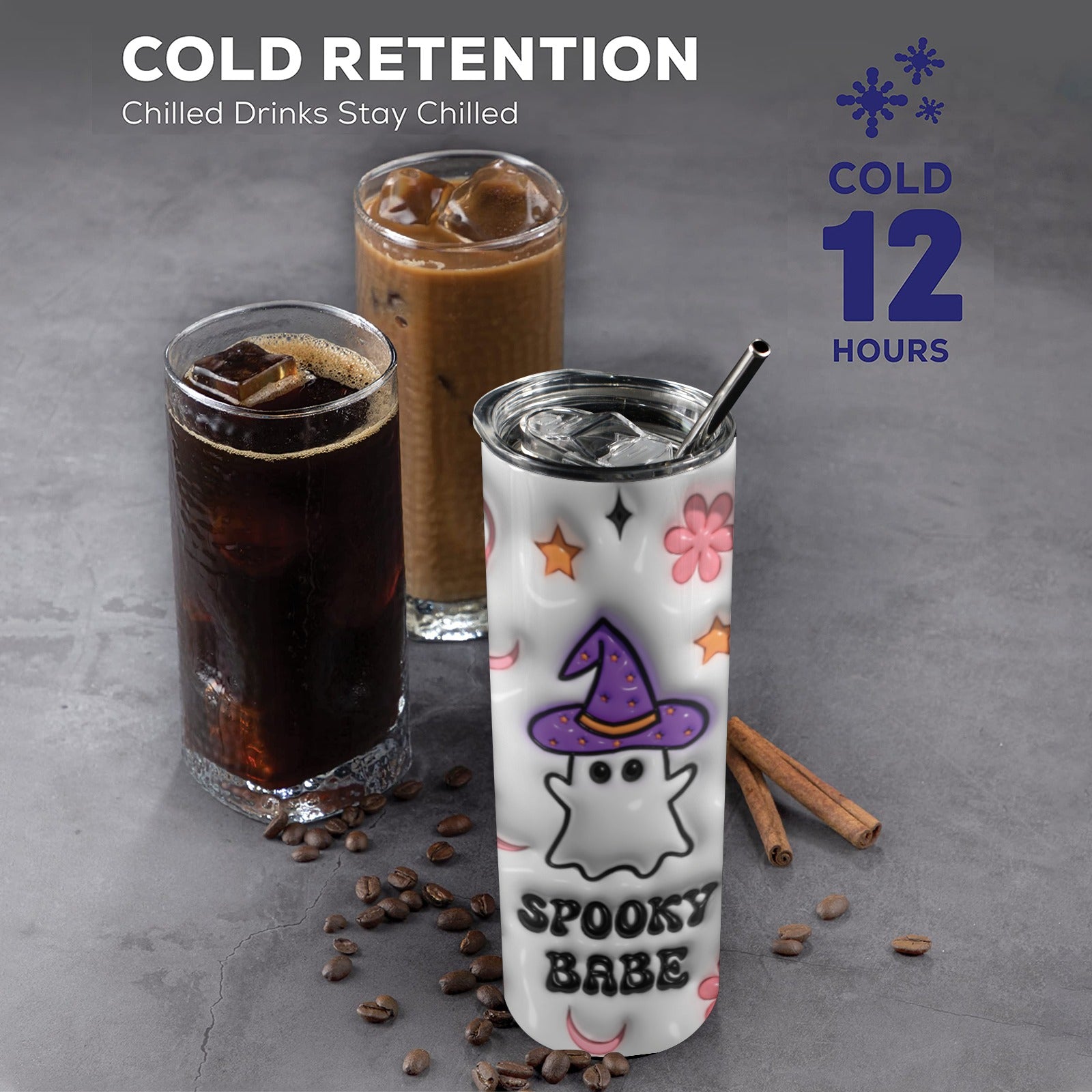 Spooky Babe Halloween Skinny Tumbler with Lid and Straw-MoonChildWorld