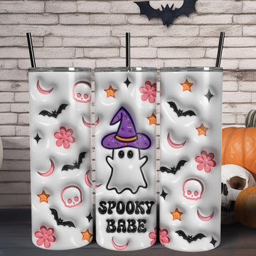 Spooky Babe Halloween Skinny Tumbler with Lid and Straw-MoonChildWorld