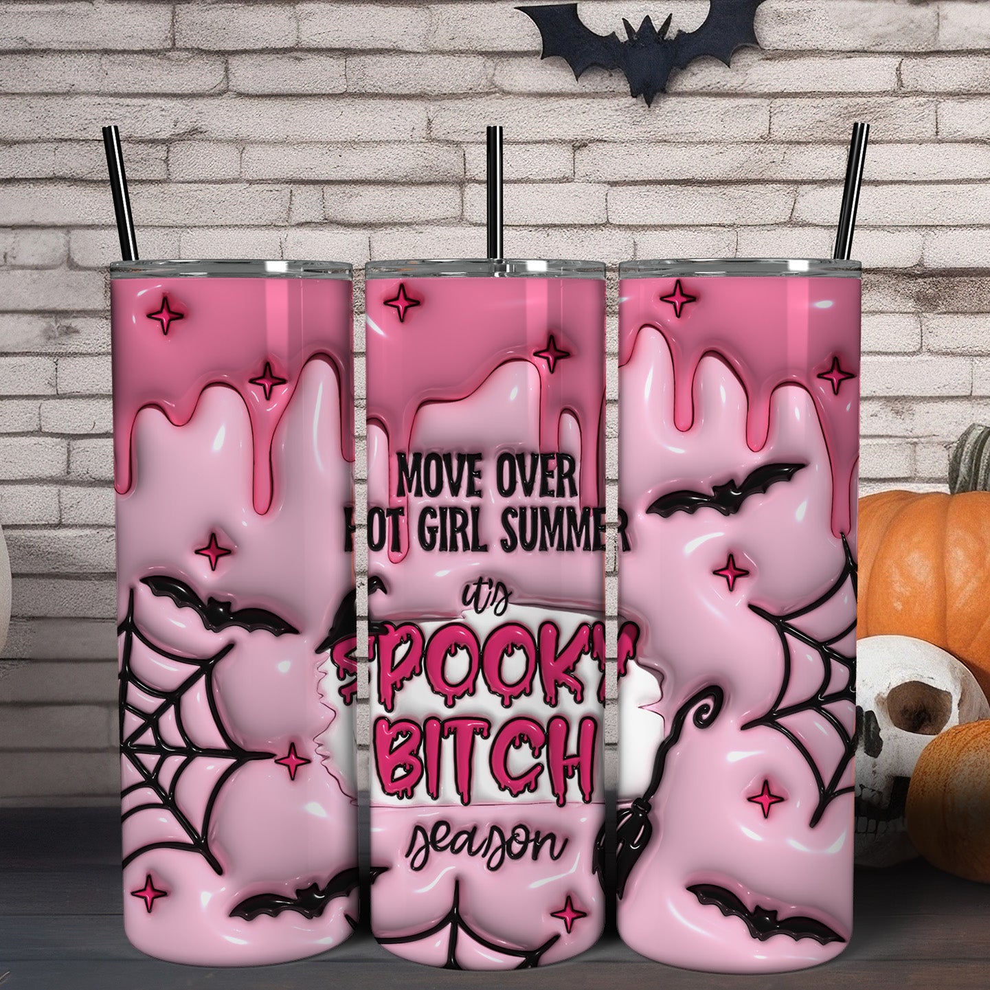 Spooky B*tch Witchy Skinny Tumbler with Lid and Straw-MoonChildWorld