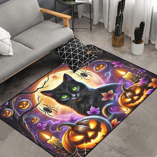 Spooky Cat Area Rug Gothic Black Cat Carpet for Halloween-MoonChildWorld