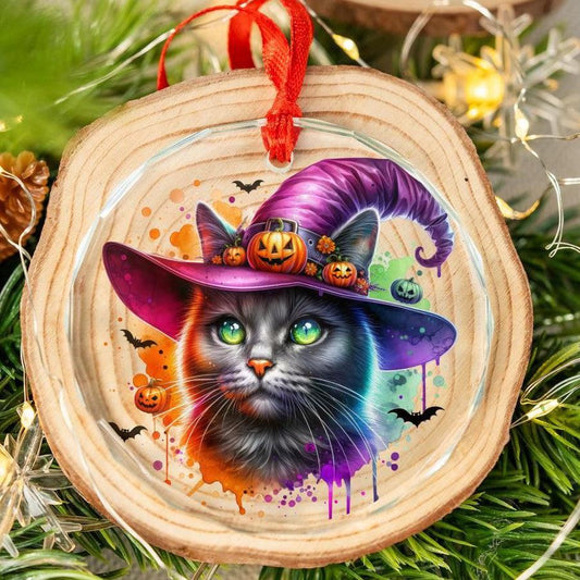 Spooky Cat Glass Ornament Gothic Christmas Tree Ornament-MoonChildWorld