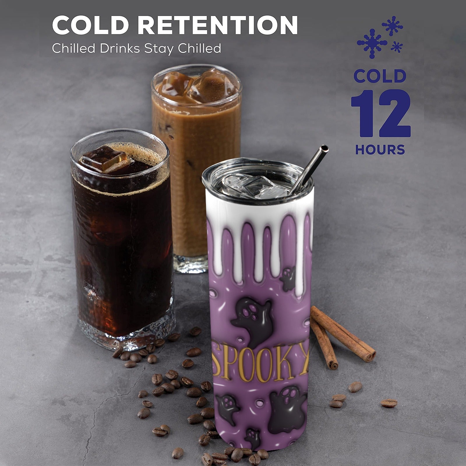 Spooky Ghost Halloween Skinny Tumbler with Lid and Straw-MoonChildWorld