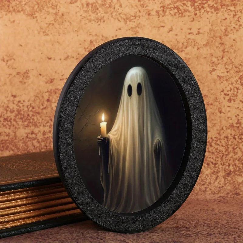 Spooky Ghost Wooden Oval Frame - Gothic Oval Wall Art - Witchy Halloween Wall Decoration-MoonChildWorld
