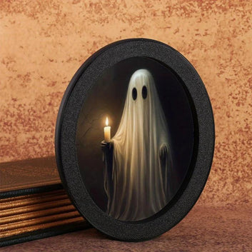 Spooky Ghost Wooden Oval Frame - Gothic Oval Wall Art - Witchy Halloween Wall Decoration-MoonChildWorld