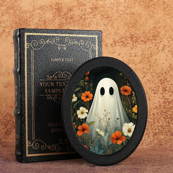 Spooky Ghost Wooden Oval Frame - Gothic Oval Wall Art - Witchy Halloween Wall Decoration-MoonChildWorld