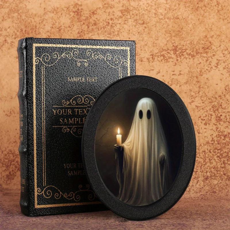 Spooky Ghost Wooden Oval Frame - Gothic Oval Wall Art - Witchy Halloween Wall Decoration-MoonChildWorld