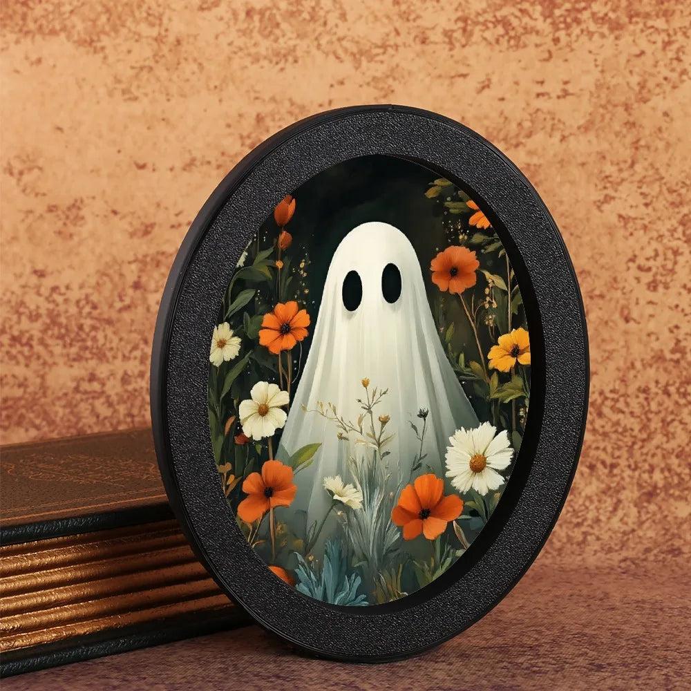 Spooky Ghost Wooden Oval Frame - Gothic Oval Wall Art - Witchy Halloween Wall Decoration-MoonChildWorld