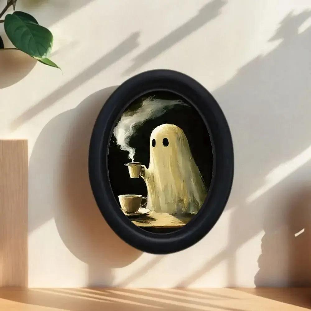 Spooky Ghost Wooden Oval Frame - Gothic Oval Wall Art - Witchy Halloween Wall Decoration-MoonChildWorld