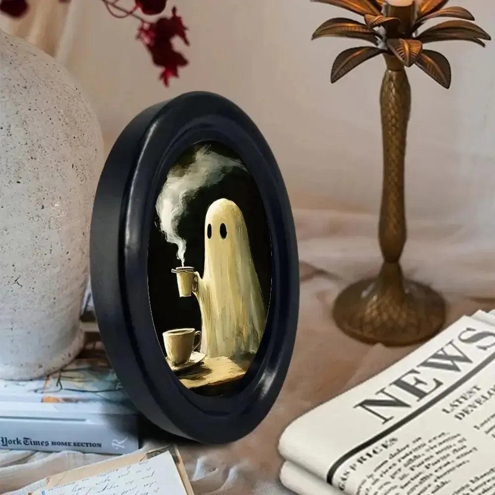 Spooky Ghost Wooden Oval Frame - Gothic Oval Wall Art - Witchy Halloween Wall Decoration-MoonChildWorld