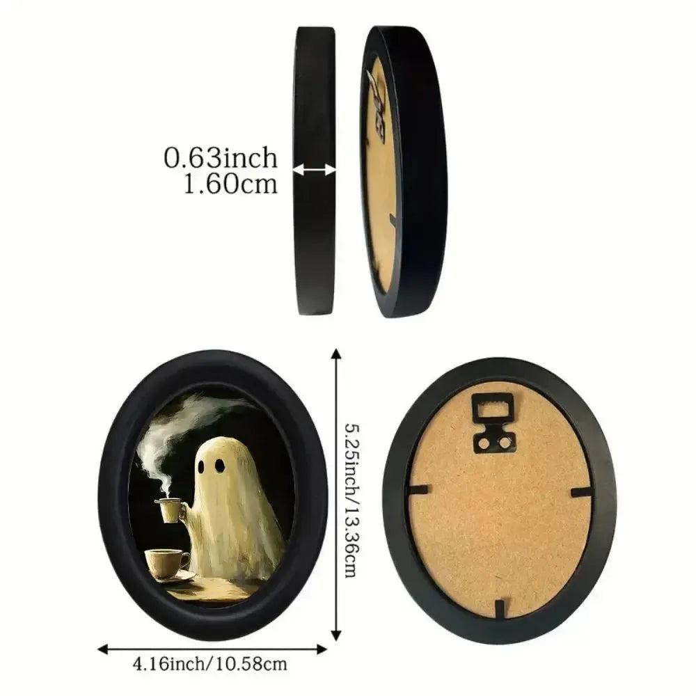 Spooky Ghost Wooden Oval Frame - Gothic Oval Wall Art - Witchy Halloween Wall Decoration-MoonChildWorld
