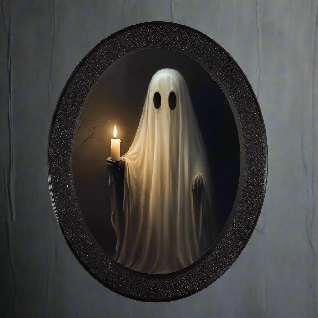 Spooky Ghost Wooden Oval Frame - Gothic Oval Wall Art - Witchy Halloween Wall Decoration-MoonChildWorld