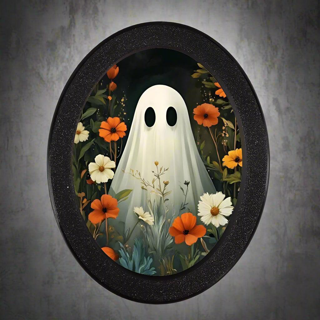 Spooky Ghost Wooden Oval Frame - Gothic Oval Wall Art - Witchy Halloween Wall Decoration-MoonChildWorld