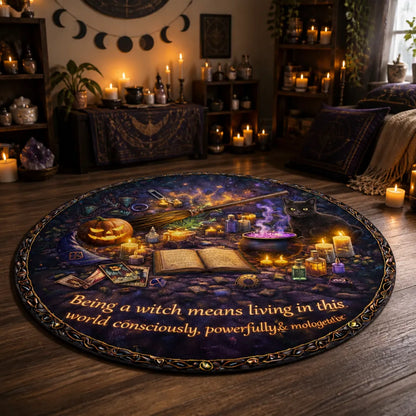 Spooky Halloween Round Rug - Gothic Witch Carpet for Wiccan Home Decor_mockup_1.webp