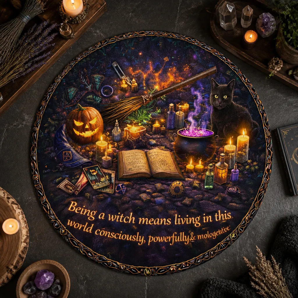 Spooky Halloween Round Rug - Gothic Witch Carpet for Wiccan Home Decor_mockup_2.webp