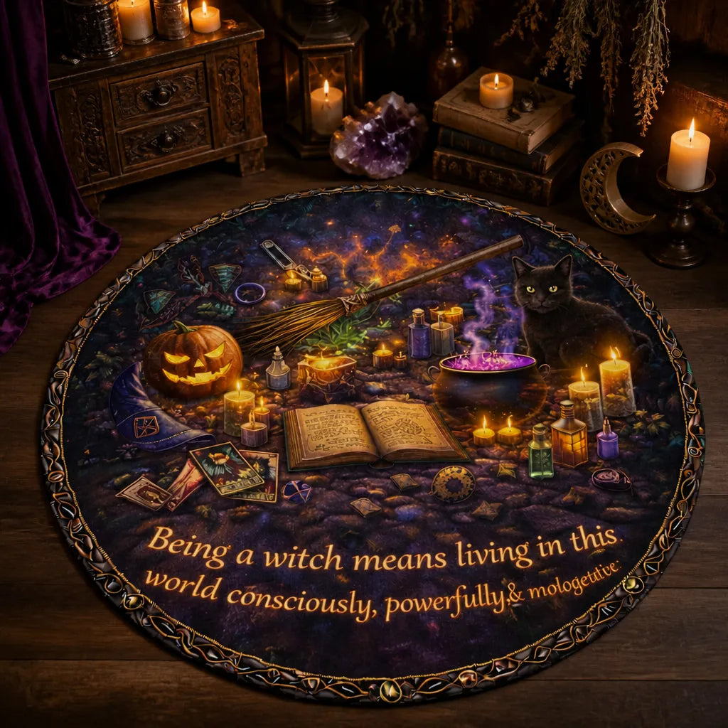 Spooky Halloween Round Rug - Gothic Witch Carpet for Wiccan Home Decor_mockup_3.webp