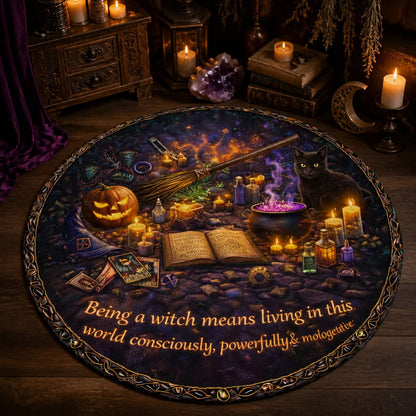 Spooky Halloween Round Rug - Gothic Witch Carpet for Wiccan Home Decor_mockup_3.webp
