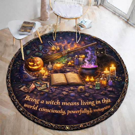 Spooky Halloween Round Rug - Gothic Witch Carpet for Wiccan Home Decor-MoonChildWorld