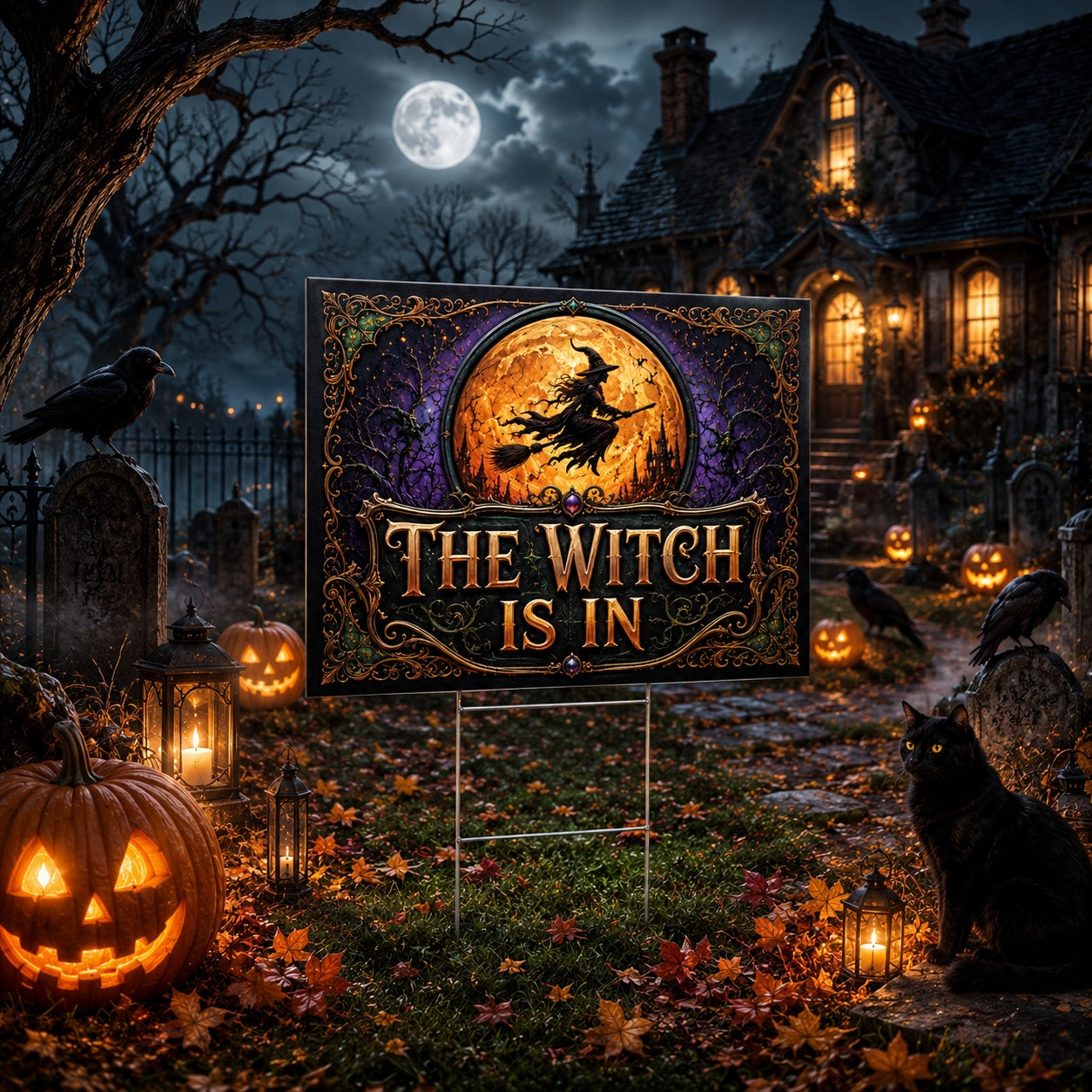 Spooky Halloween, The Witch Is In Yard Sign - close up detail