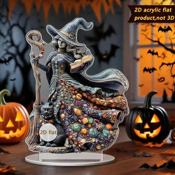 Spooky Halloween Witch Decor Gothic 2D Flat Acrylic Table Ornaments-MoonChildWorld