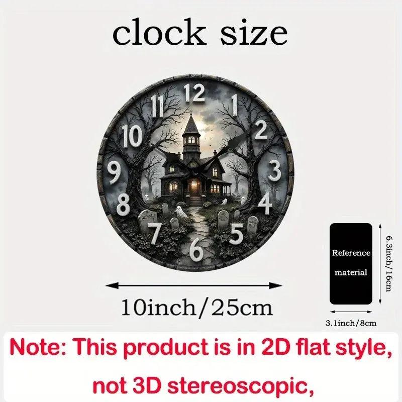 Spooky Haunted House Wooden Wall Clock Gothic Halloween Wall Decor-MoonChildWorld