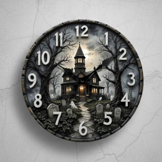 Spooky Haunted House Wooden Wall Clock Gothic Halloween Wall Decor-MoonChildWorld