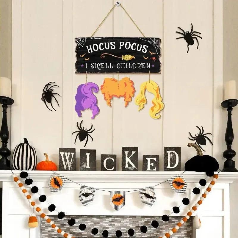 Spooky Hocus Pocus Witchy Wooden Sign - 'I Smell Children' Halloween Door Hanger with Witch Silhouette-MoonChildWorld
