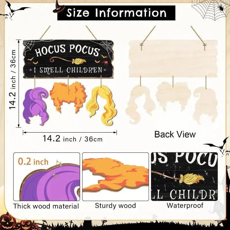 Spooky Hocus Pocus Witchy Wooden Sign - 'I Smell Children' Halloween Door Hanger with Witch Silhouette-MoonChildWorld