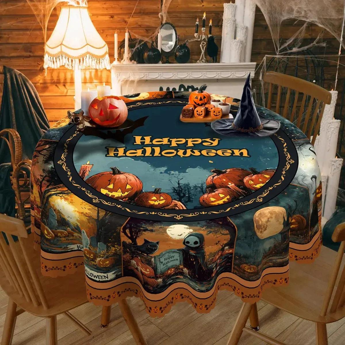 Spooky Pumpkin Haunted House Gothic Halloween Tablecloth - Witch Tablecloth Table Decoration-MoonChildWorld