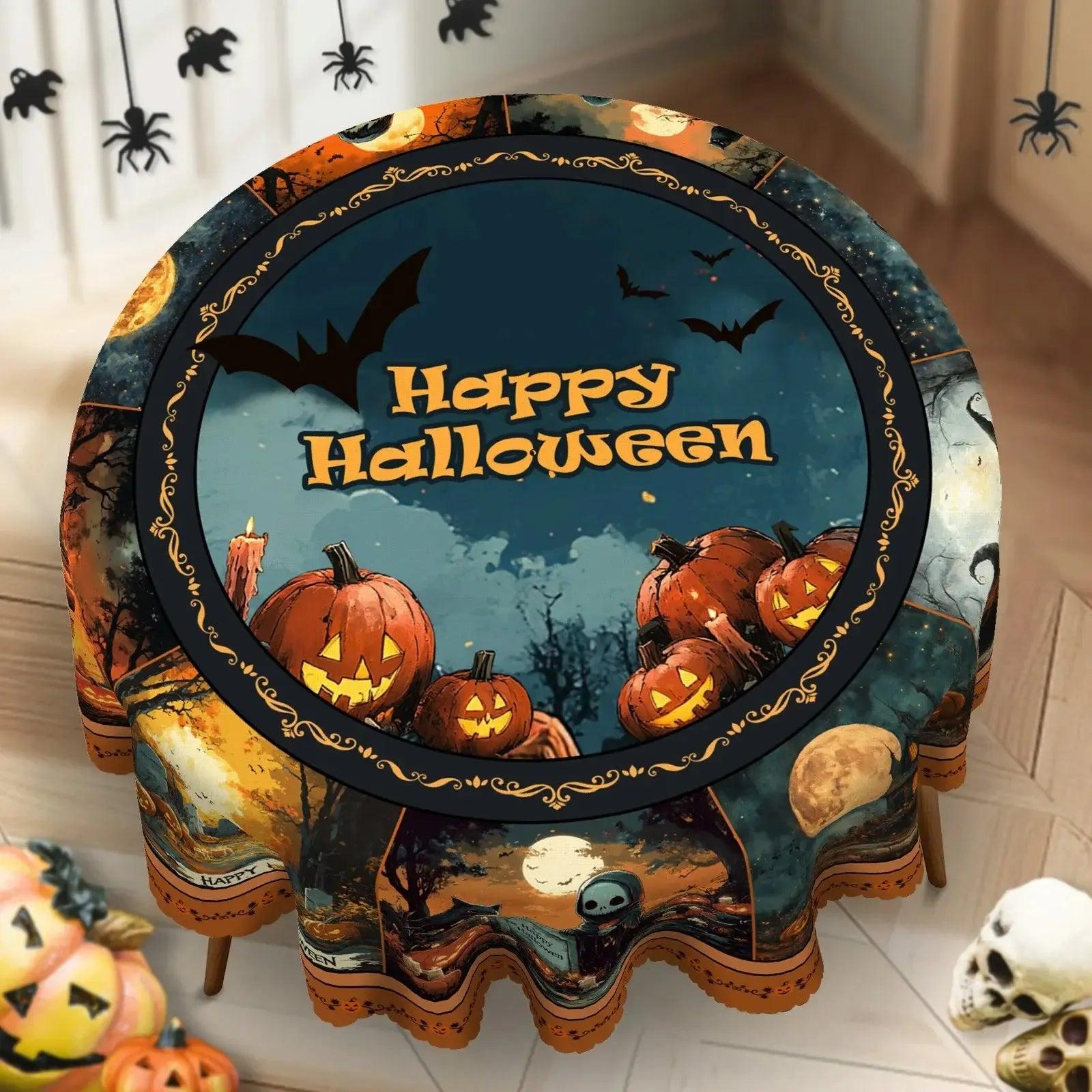 Spooky Pumpkin Haunted House Gothic Halloween Tablecloth - Witch Tablecloth Table Decoration-MoonChildWorld