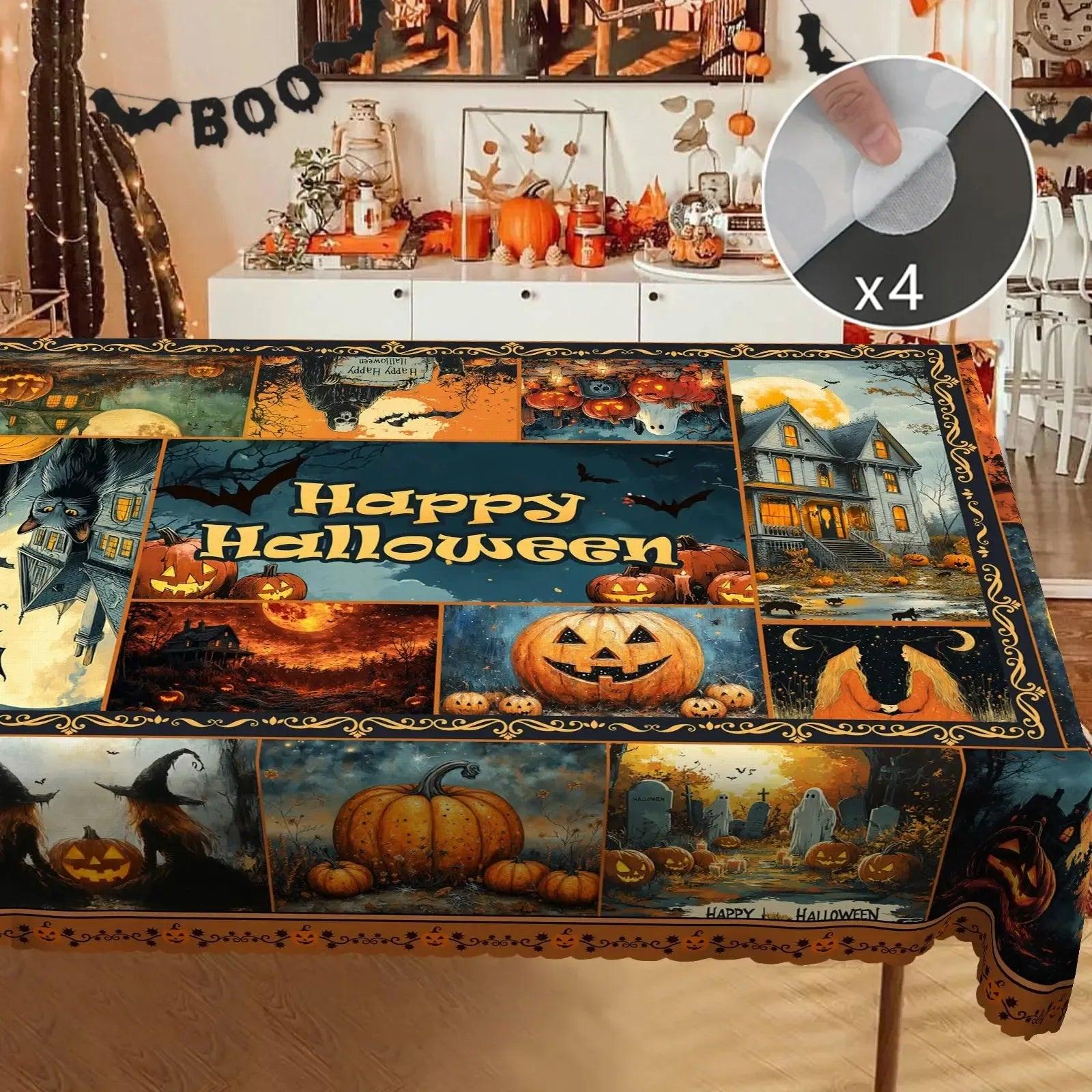 Spooky Pumpkin Haunted House Gothic Halloween Tablecloth - Witch Tablecloth Table Decoration-MoonChildWorld