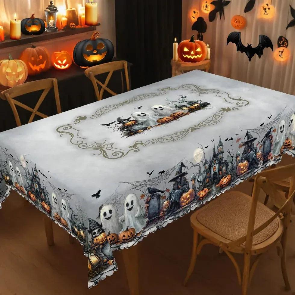 Spooky Pumpkin Raven Gothic Castle Halloween Tablecloth - Witch Tablecloth Table Decoration-MoonChildWorld