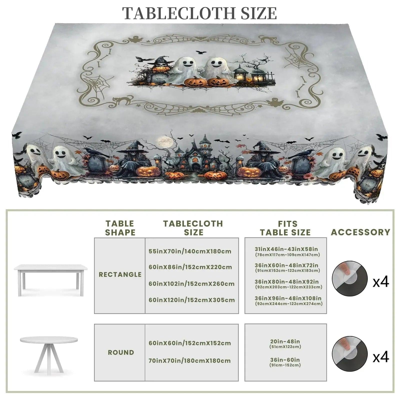 Spooky Pumpkin Raven Gothic Castle Halloween Tablecloth - Witch Tablecloth Table Decoration-MoonChildWorld