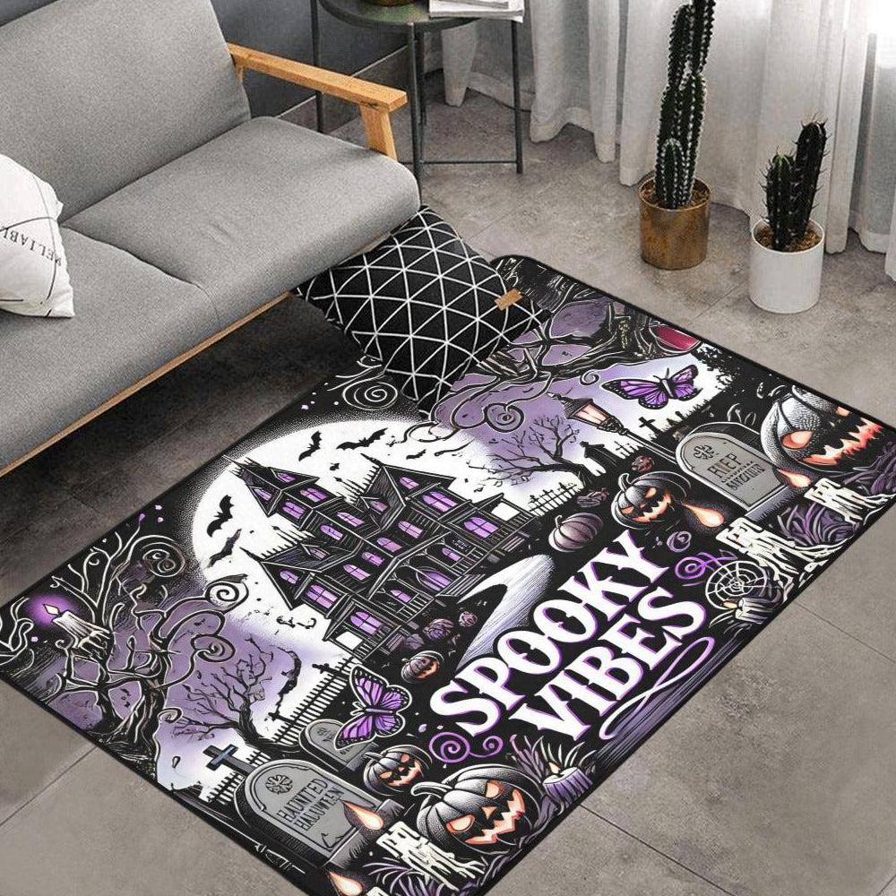 Spooky Vibes Gothic Castle Area Rug Halloween Carpet-MoonChildWorld