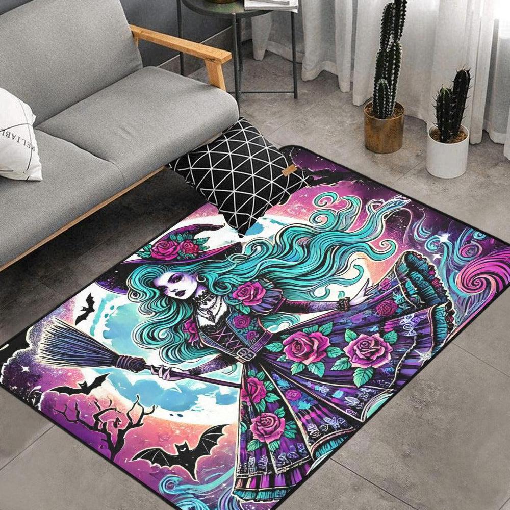 Spooky Witch Area Rug Gothic Carpet for Halloween-MoonChildWorld