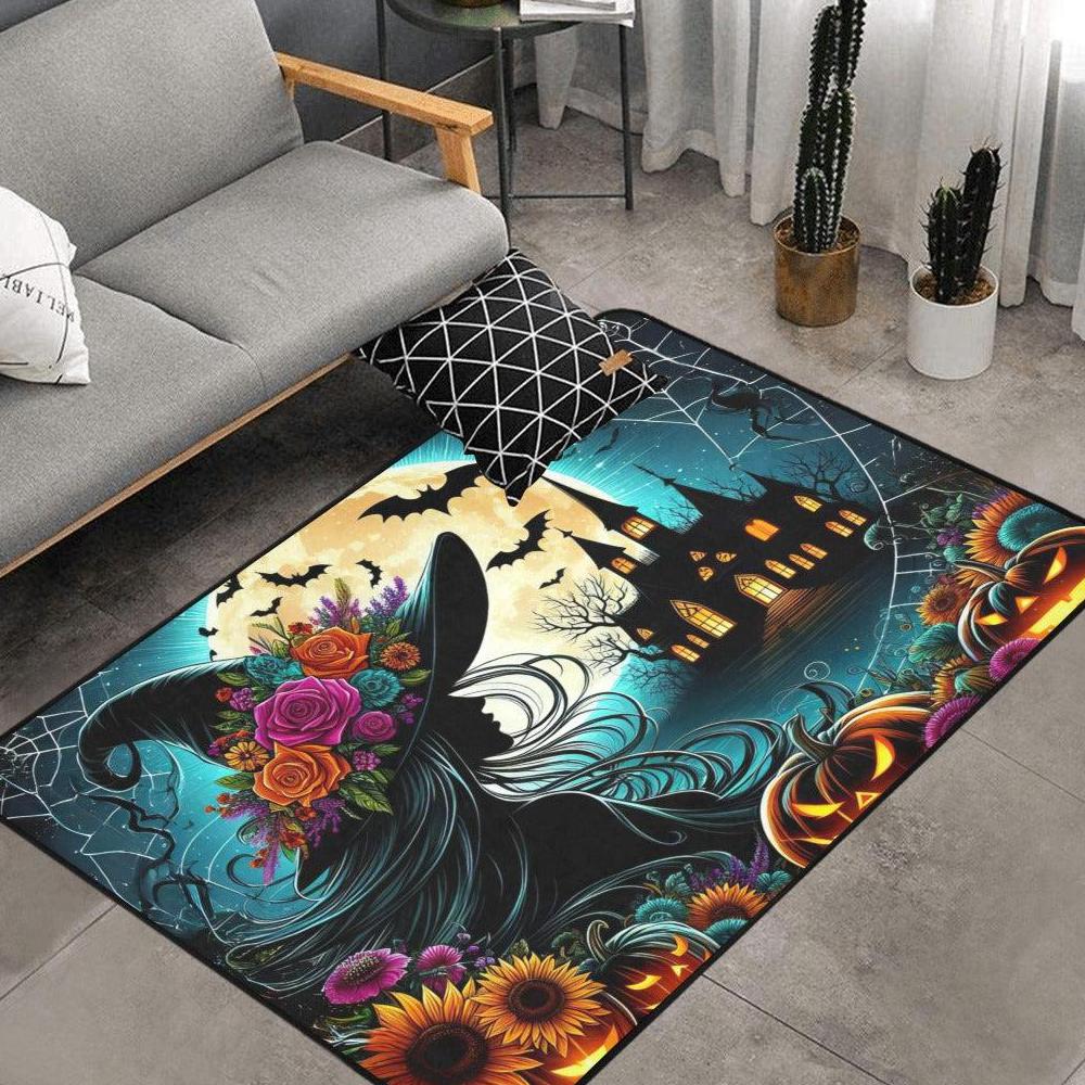 Spooky Witch Area Rug Gothic Castle Carpet for Halloween-MoonChildWorld