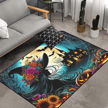 Spooky Witch Area Rug Gothic Castle Carpet for Halloween-MoonChildWorld