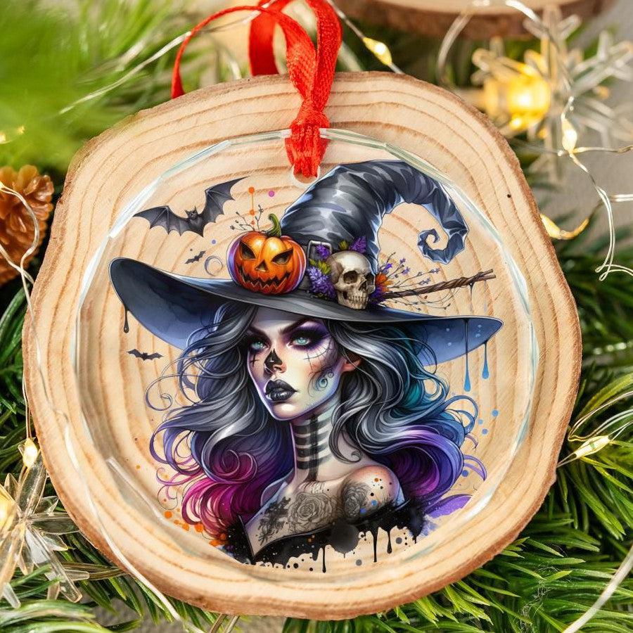 Spooky Witch Glass Ornament Gothic Christmas Tree Ornament-MoonChildWorld