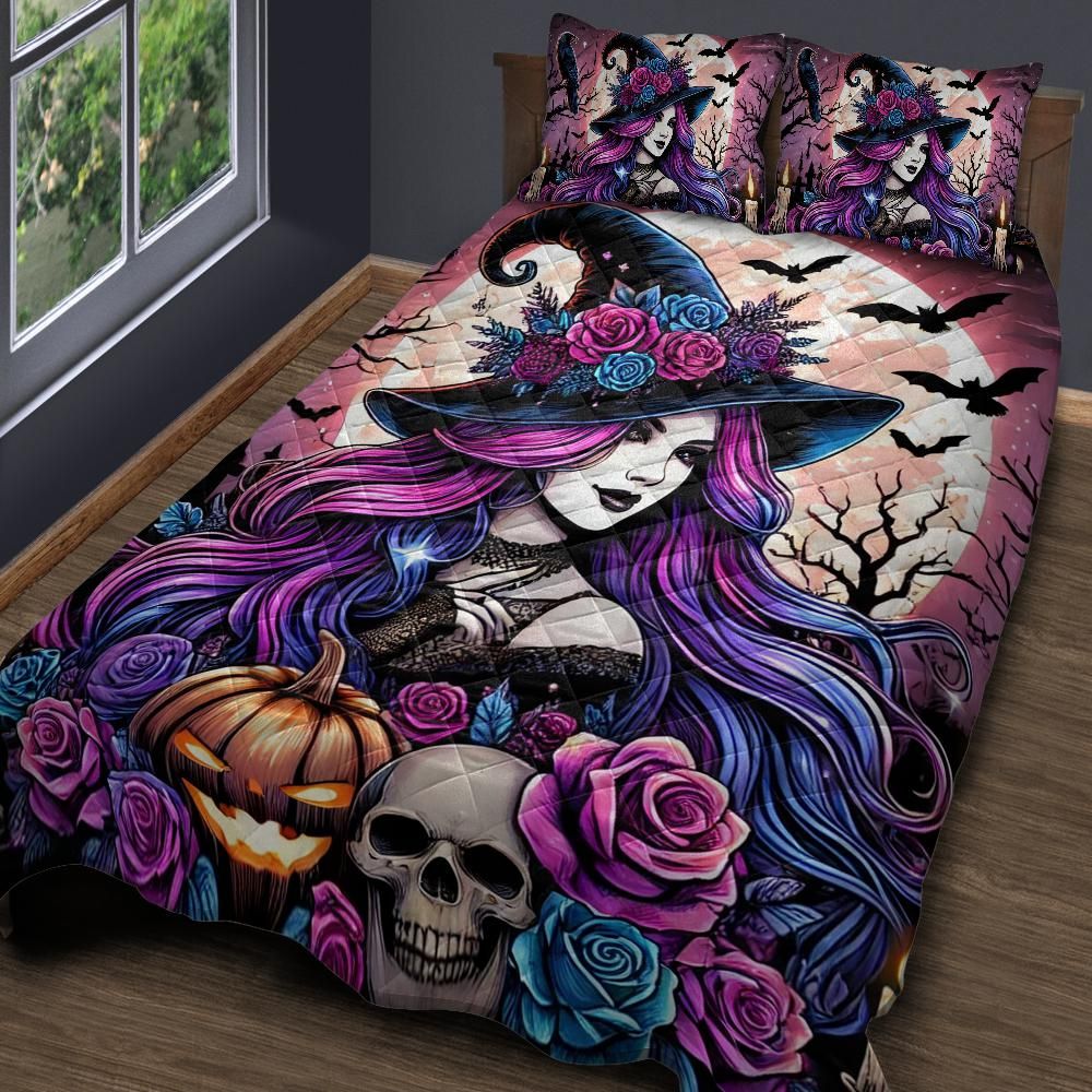 Spooky Witch Gothic Quilt Bedding Set for Halloween-MoonChildWorld