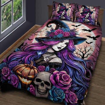 Spooky Witch Gothic Quilt Bedding Set for Halloween-MoonChildWorld