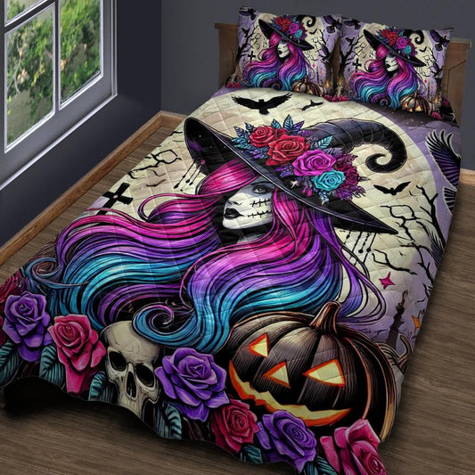 Spooky Witch Gothic Quilt Bedding Set for Halloween-MoonChildWorld