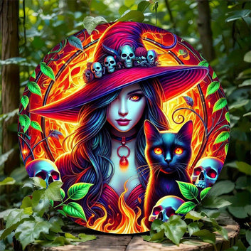 Spooky Witch Metal Sign Skull Gothic Witch Halloween Decor-MoonChildWorld