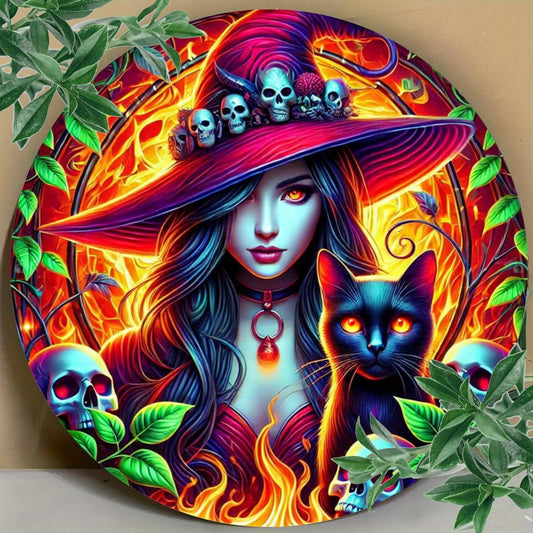 Spooky Witch Metal Sign Skull Gothic Witch Halloween Decor-MoonChildWorld